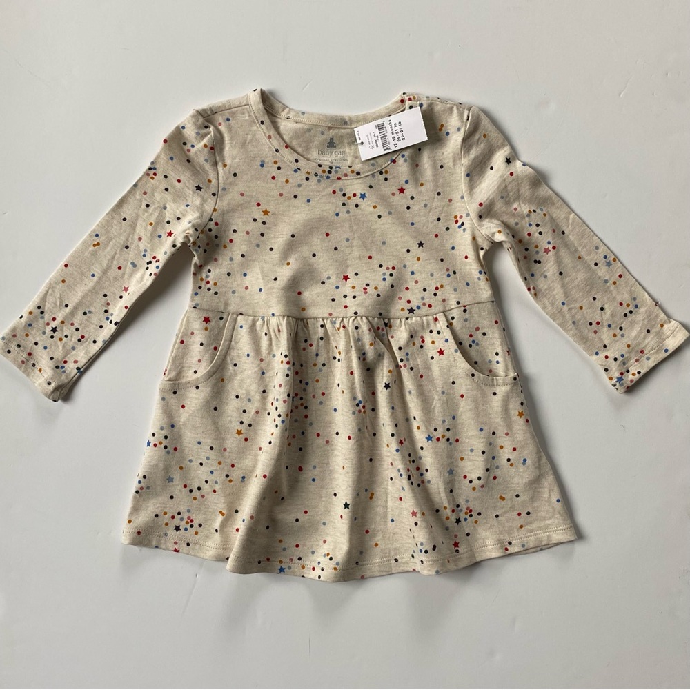 Gap dress size 12 18 Months NWT New Baby Girls Beige Polka Dots Pockets Ivory